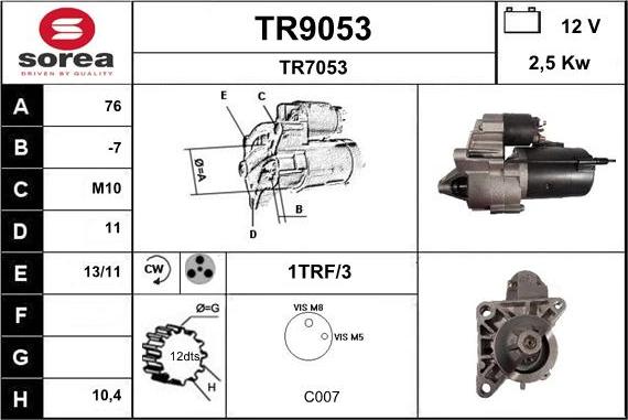 SNRA TR9053 - Démarreur cwaw.fr