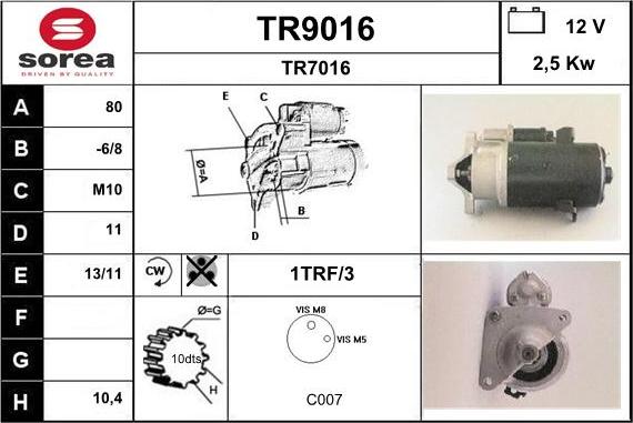 SNRA TR9016 - Démarreur cwaw.fr