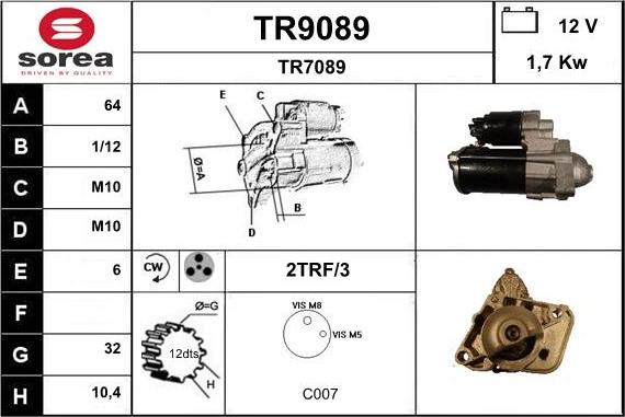 SNRA TR9089 - Démarreur cwaw.fr