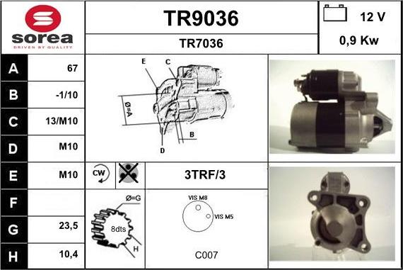 SNRA TR9036 - Démarreur cwaw.fr