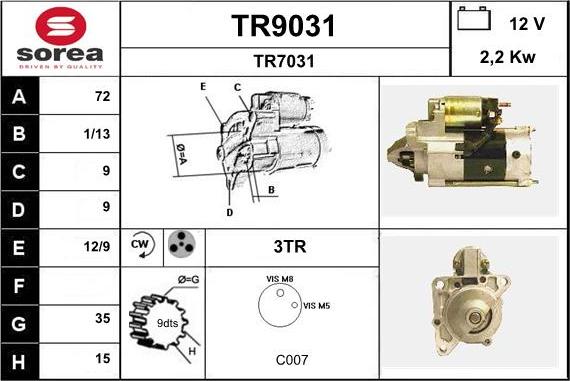 SNRA TR9031 - Démarreur cwaw.fr