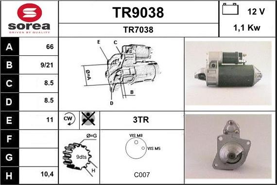 SNRA TR9038 - Démarreur cwaw.fr