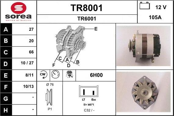 SNRA TR8001 - Alternateur cwaw.fr