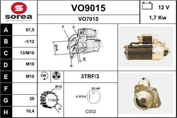 SNRA VO9015 - Démarreur cwaw.fr