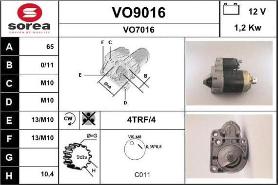 SNRA VO9016 - Démarreur cwaw.fr