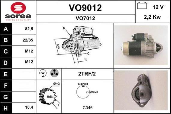 SNRA VO9012 - Démarreur cwaw.fr