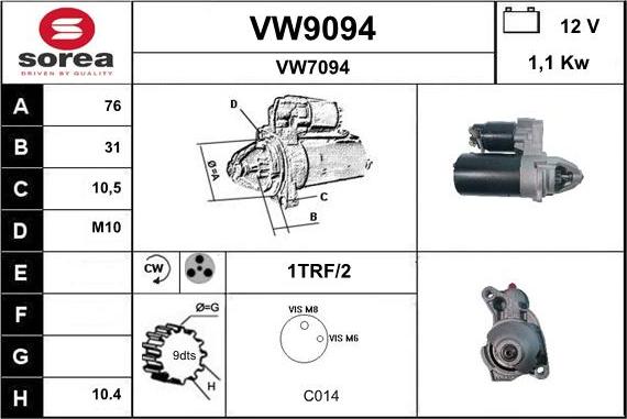 SNRA VW9094 - Démarreur cwaw.fr