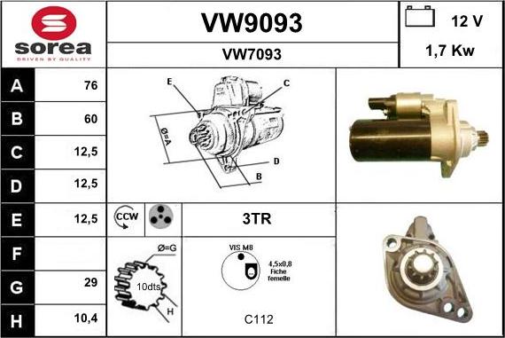 SNRA VW9093 - Démarreur cwaw.fr