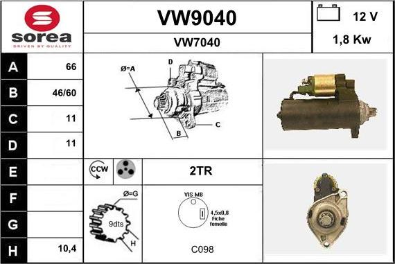 SNRA VW9040 - Démarreur cwaw.fr