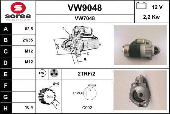 SNRA VW9048 - Démarreur cwaw.fr