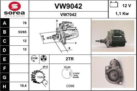 SNRA VW9042 - Démarreur cwaw.fr