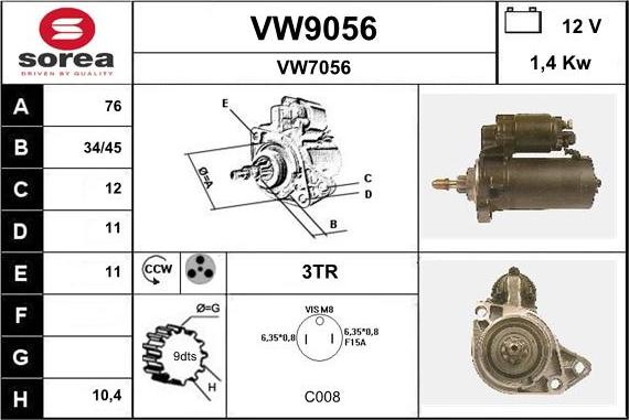 SNRA VW9056 - Démarreur cwaw.fr