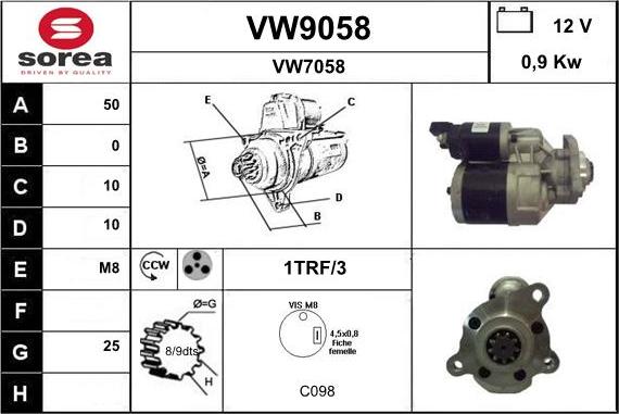 SNRA VW9058 - Démarreur cwaw.fr