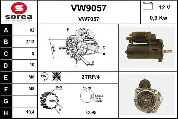 SNRA VW9057 - Démarreur cwaw.fr