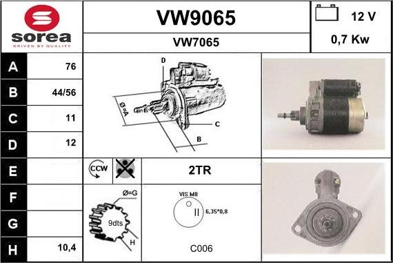 SNRA VW9065 - Démarreur cwaw.fr