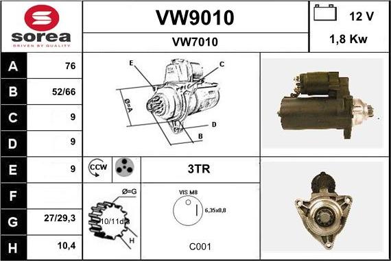 SNRA VW9010 - Démarreur cwaw.fr