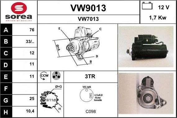 SNRA VW9013 - Démarreur cwaw.fr