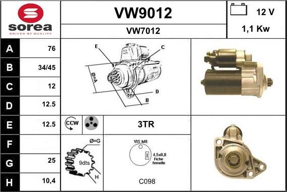 SNRA VW9012 - Démarreur cwaw.fr