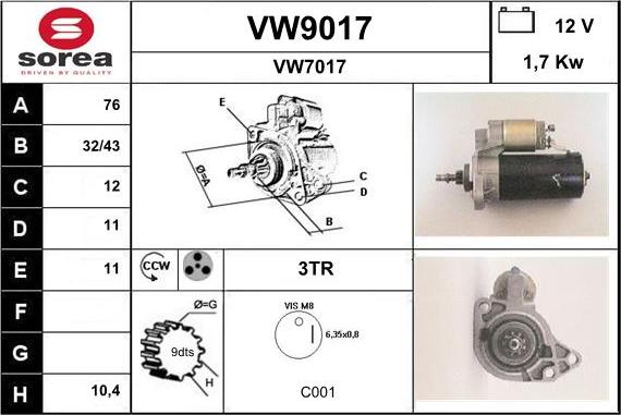 SNRA VW9017 - Démarreur cwaw.fr