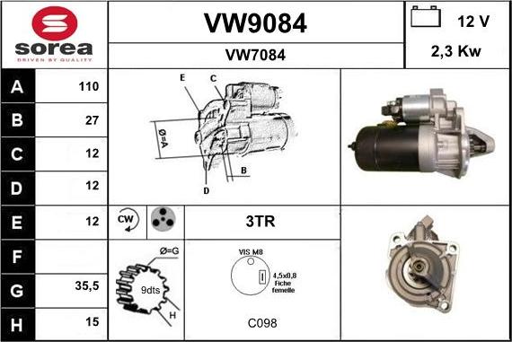 SNRA VW9084 - Démarreur cwaw.fr