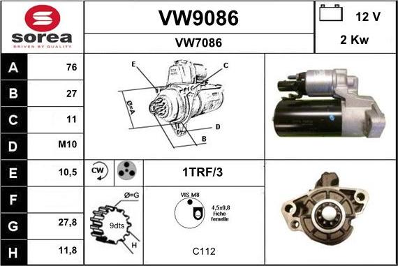 SNRA VW9086 - Démarreur cwaw.fr