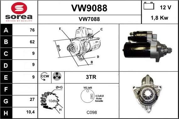 SNRA VW9088 - Démarreur cwaw.fr