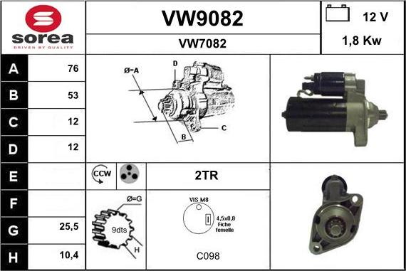 SNRA VW9082 - Démarreur cwaw.fr