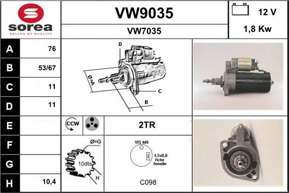 SNRA VW9035 - Démarreur cwaw.fr