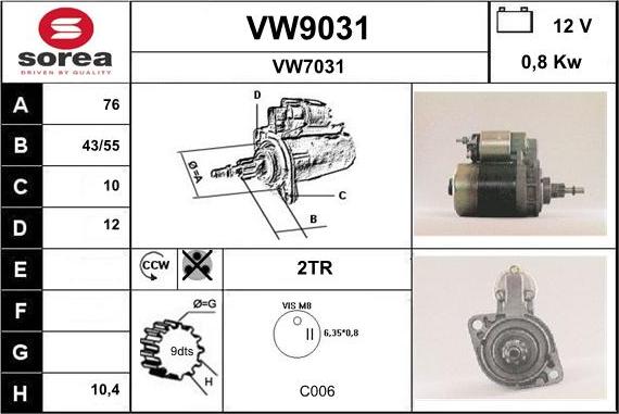 SNRA VW9031 - Démarreur cwaw.fr