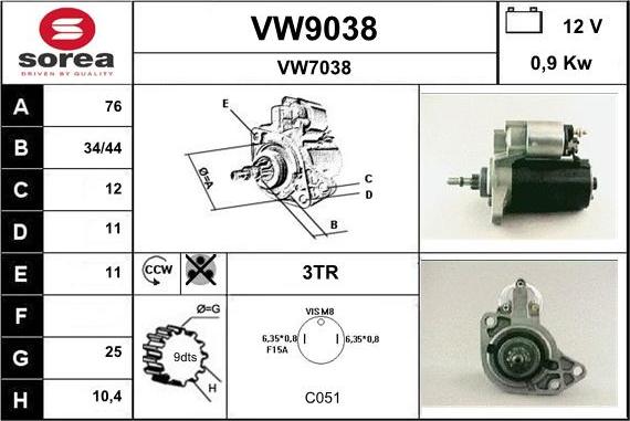 SNRA VW9038 - Démarreur cwaw.fr