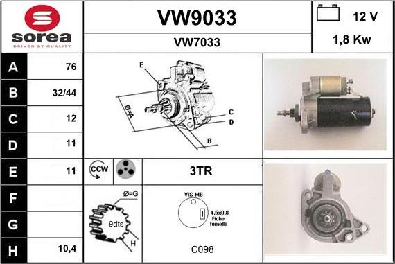 SNRA VW9033 - Démarreur cwaw.fr