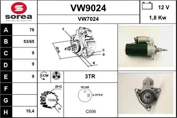 SNRA VW9024 - Démarreur cwaw.fr