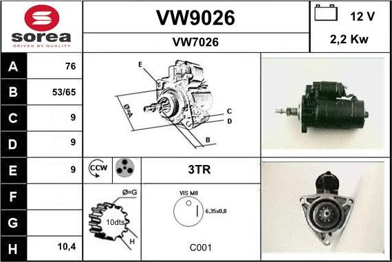 SNRA VW9026 - Démarreur cwaw.fr