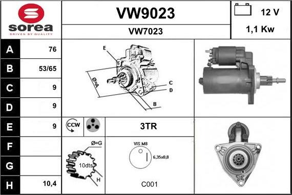 SNRA VW9023 - Démarreur cwaw.fr