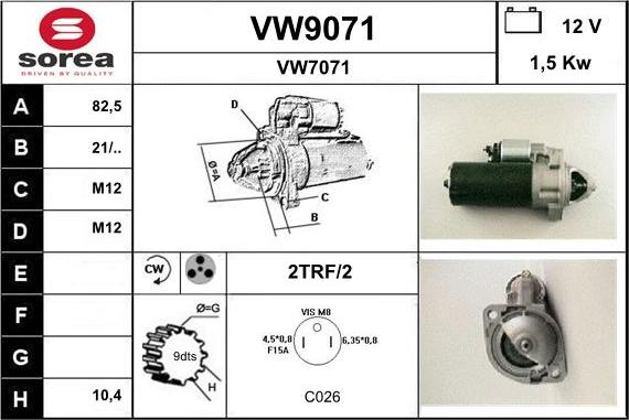 SNRA VW9071 - Démarreur cwaw.fr