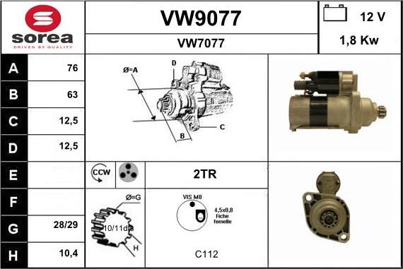 SNRA VW9077 - Démarreur cwaw.fr