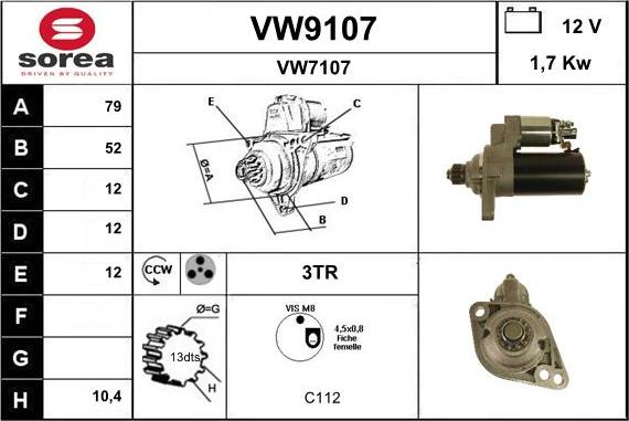 SNRA VW9107 - Démarreur cwaw.fr