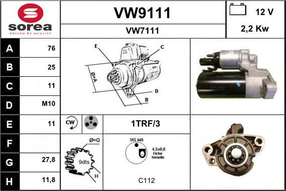 SNRA VW9111 - Démarreur cwaw.fr