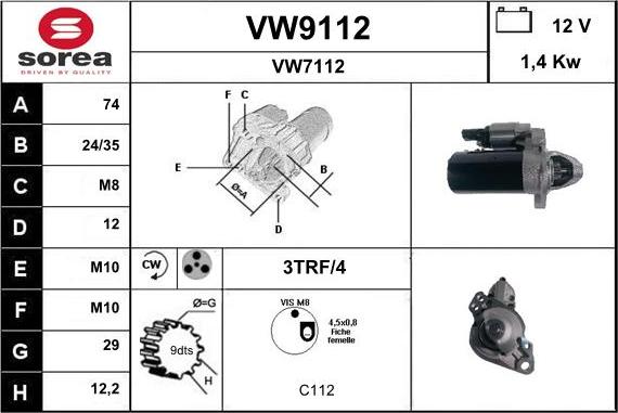 SNRA VW9112 - Démarreur cwaw.fr