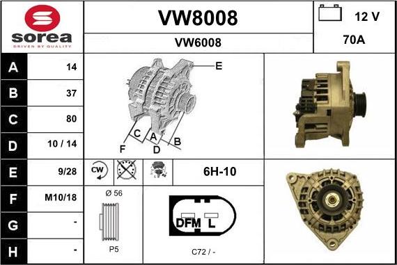 SNRA VW8008 - Alternateur cwaw.fr