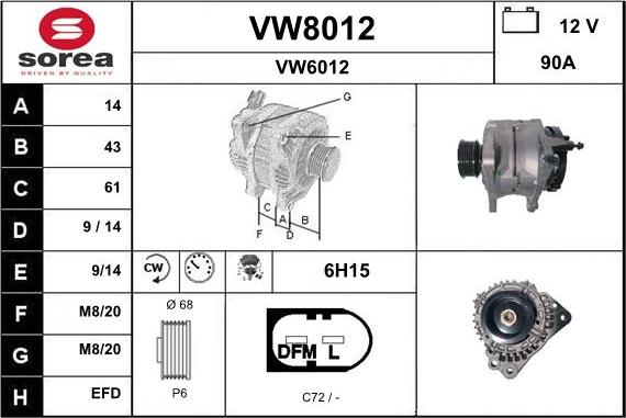 SNRA VW8012 - Alternateur cwaw.fr