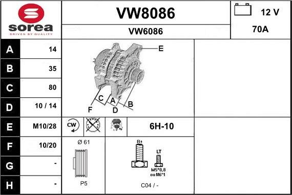 SNRA VW8086 - Alternateur cwaw.fr