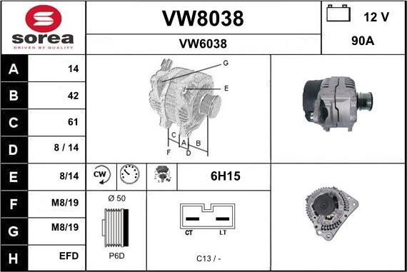 SNRA VW8038 - Alternateur cwaw.fr