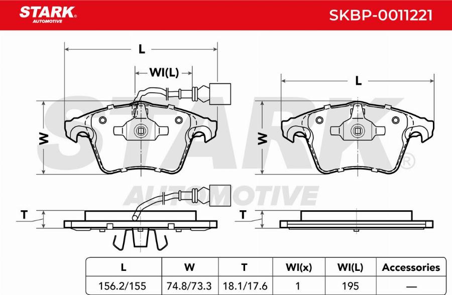 Stark SKBP-0011221 - Kit de plaquettes de frein, frein à disque cwaw.fr