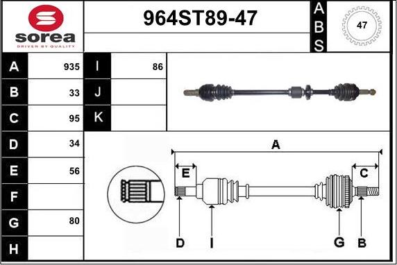 STARTCAR 964ST89-47 - Arbre de transmission cwaw.fr