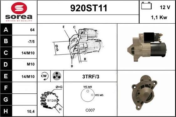 STARTCAR 920ST11 - Démarreur cwaw.fr