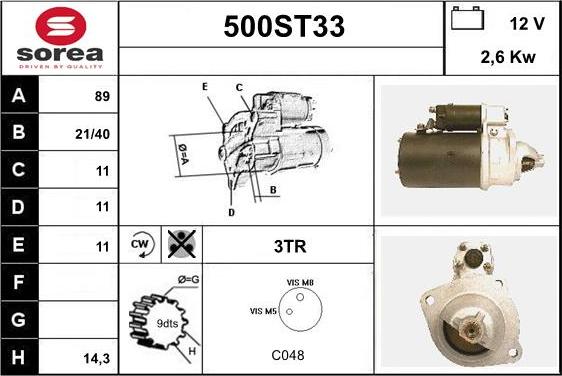 STARTCAR 500ST33 - Démarreur cwaw.fr