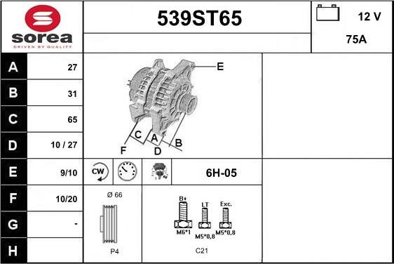 STARTCAR 539ST65 - Alternateur cwaw.fr