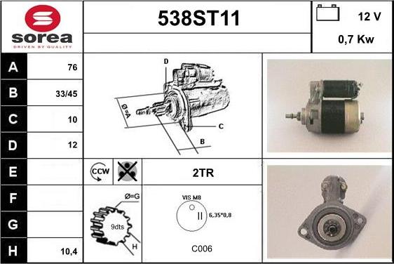 STARTCAR 538ST11 - Démarreur cwaw.fr