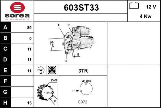 STARTCAR 603ST33 - Démarreur cwaw.fr